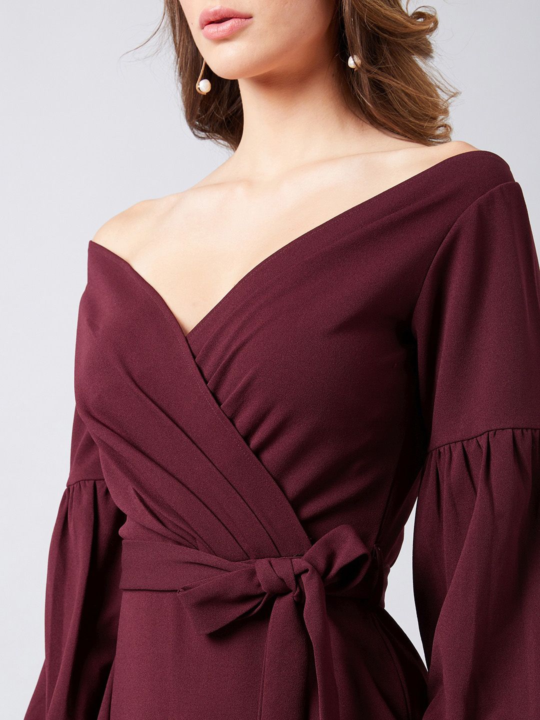 Athena Dramatic Entrance Lantern Sleeve Wrap Dress in Plum