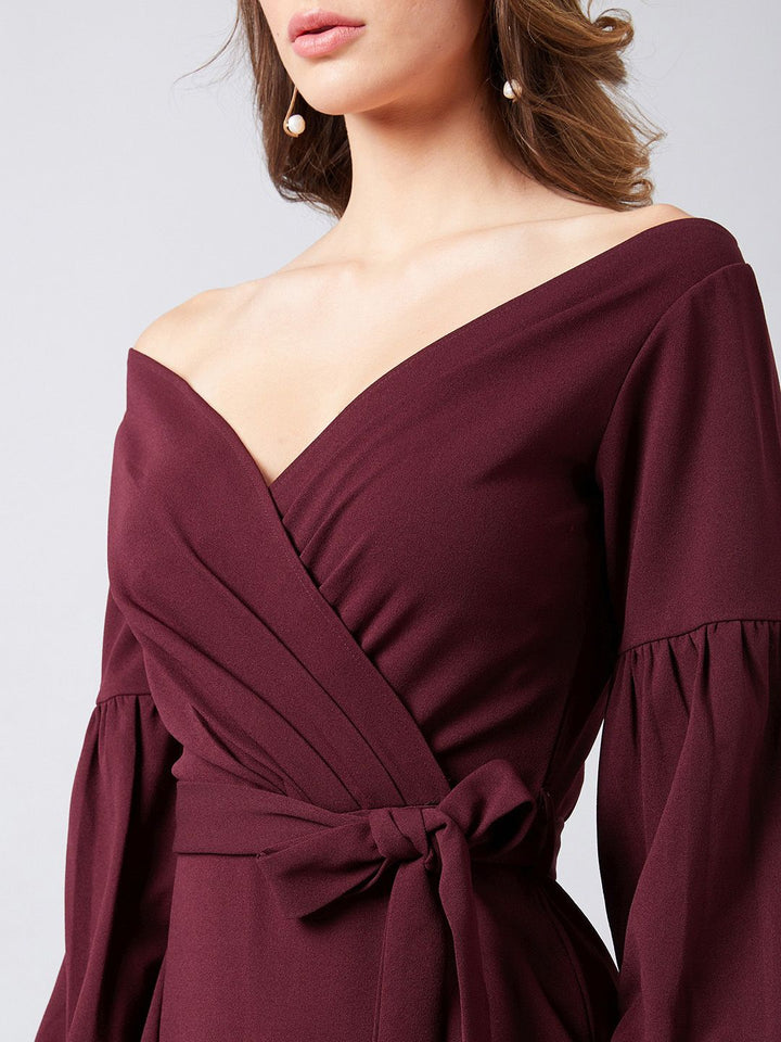 Athena Dramatic Entrance Lantern Sleeve Wrap Dress in Plum