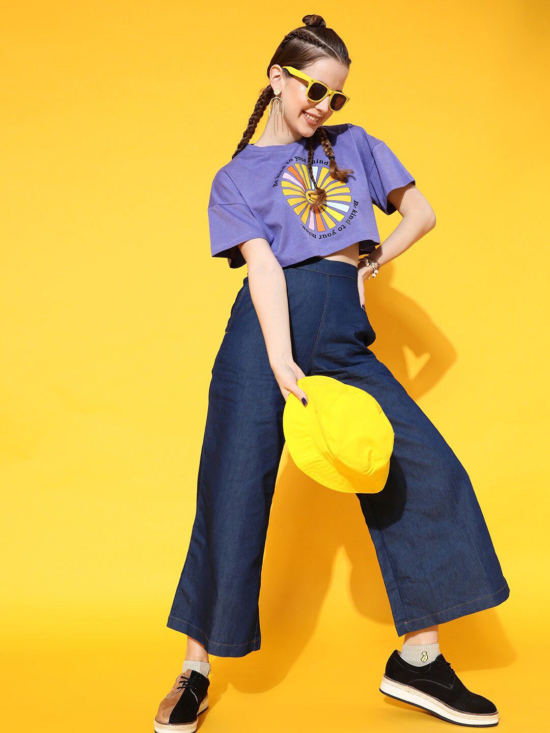 STREET 9 Women Purple Printed Oversized  Fit Bio-Finish T-shirt
