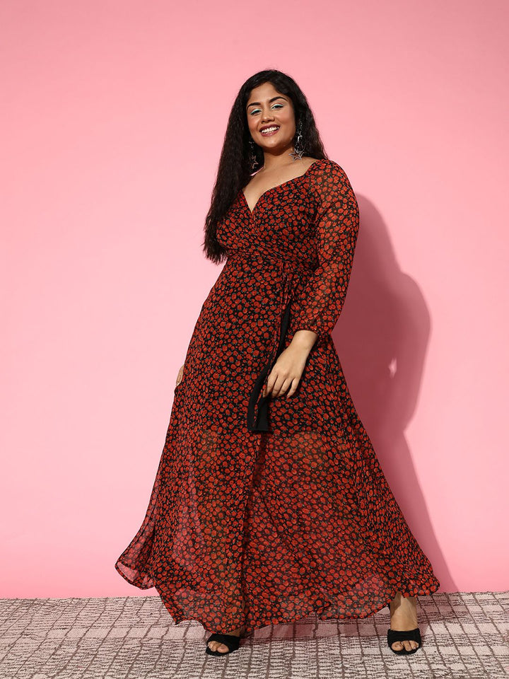 Berrylush Curve Plus Size Floral Print Georgette Maxi Dress