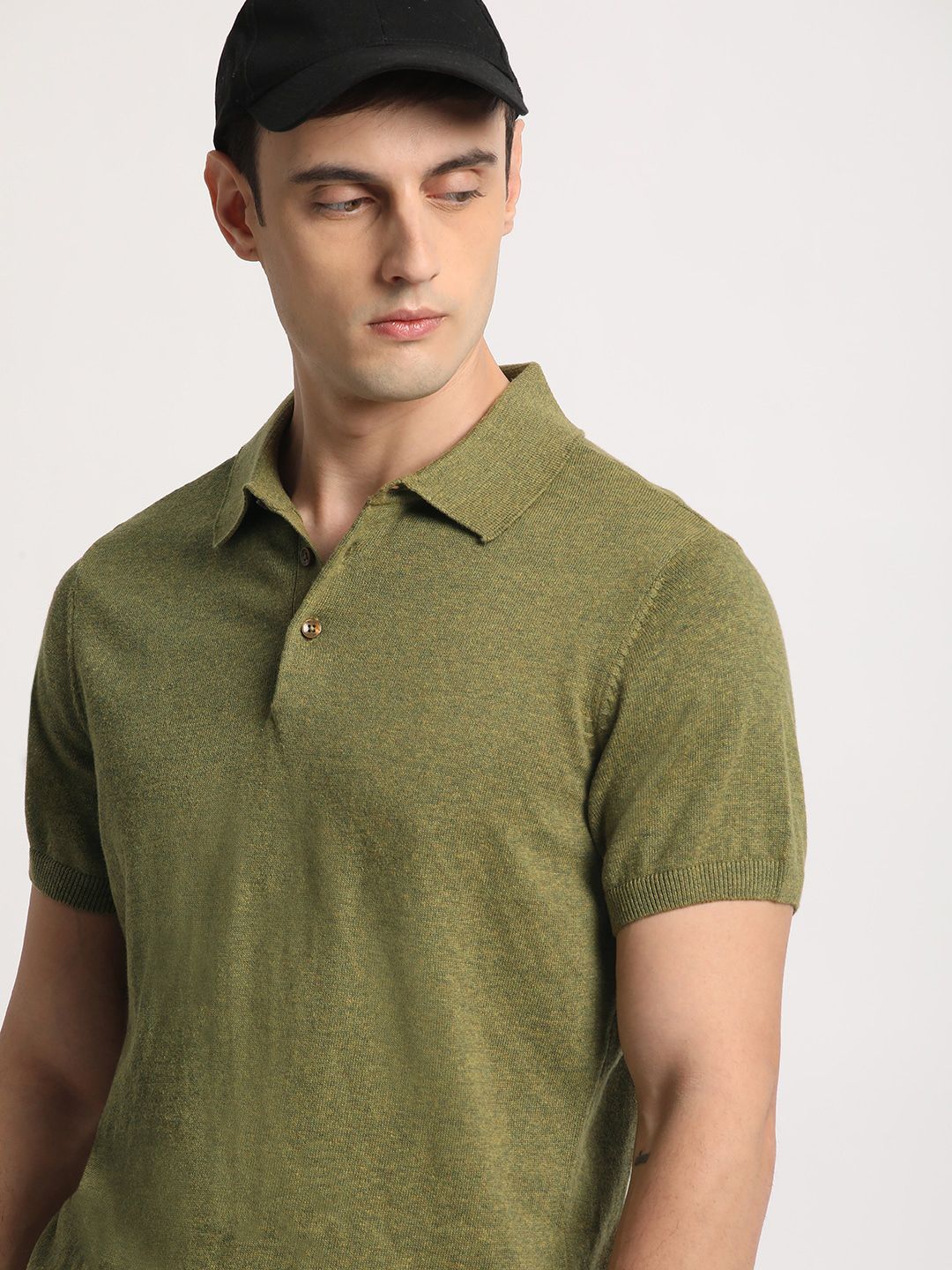 THE BEAR HOUSE Men Solid Regular Fit Cotton Polo Collar T-Shirt