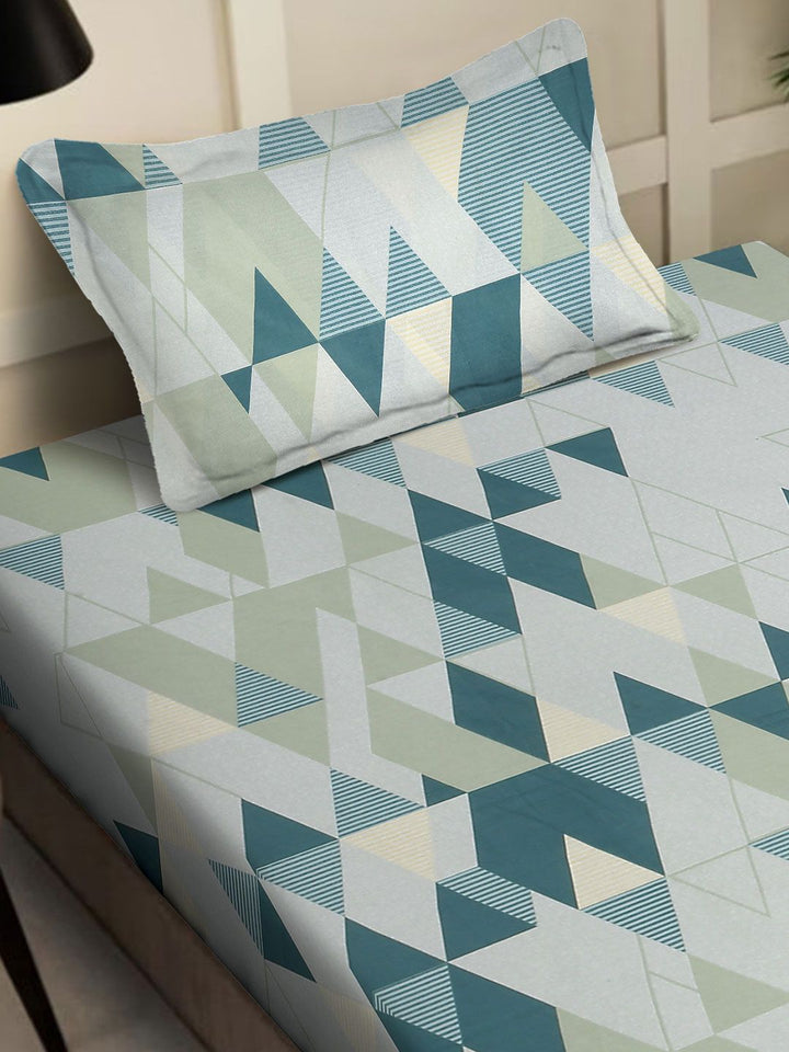 Set Cadar Bujang KLOTTHE Green Geometric Printed Cotton 400 TC