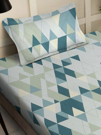 Set Cadar Bujang KLOTTHE Green Geometric Printed Cotton 400 TC
