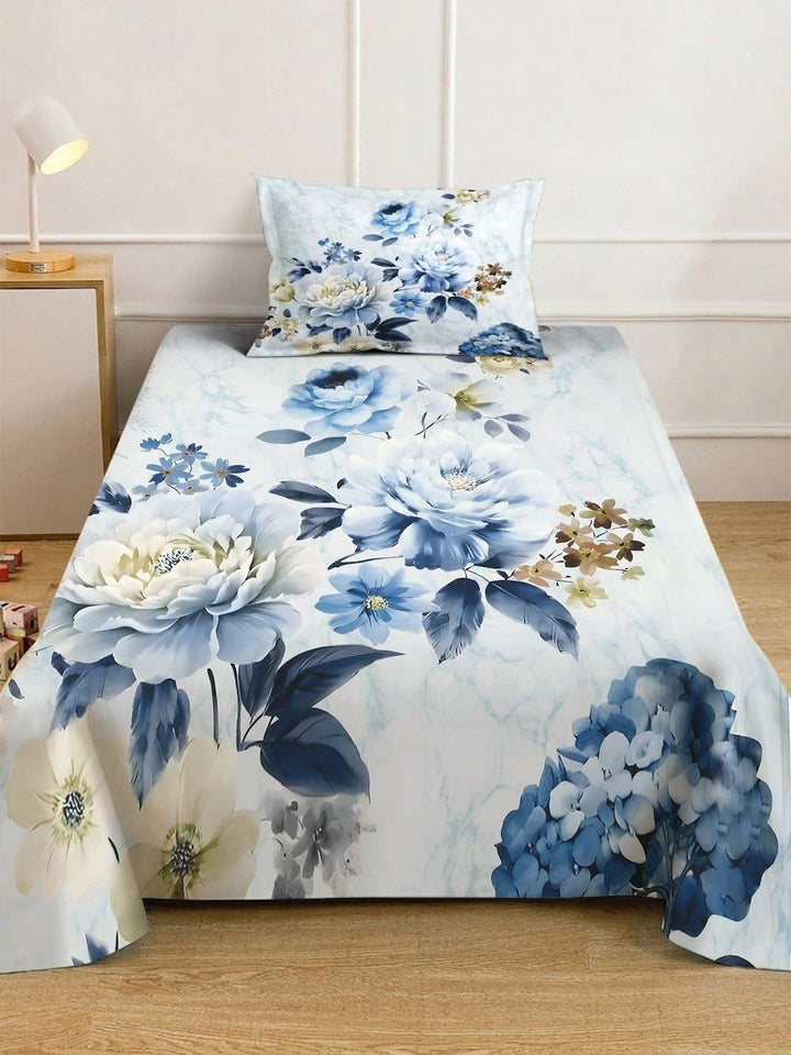Moda Rapido X KLOTTHE Blue Floral 400 TC Single Bedsheet with 1 Pillow Covers