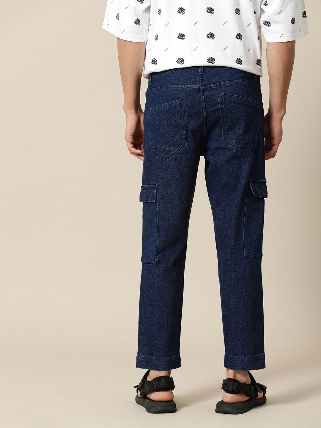 Mr Bowerbird Men Cropped Tapered Fit Cargo Style Stretchable Jeans With A Small Notebook