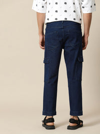 Mr Bowerbird Men Cropped Tapered Fit Cargo Style Stretchable Jeans With A Small Notebook
