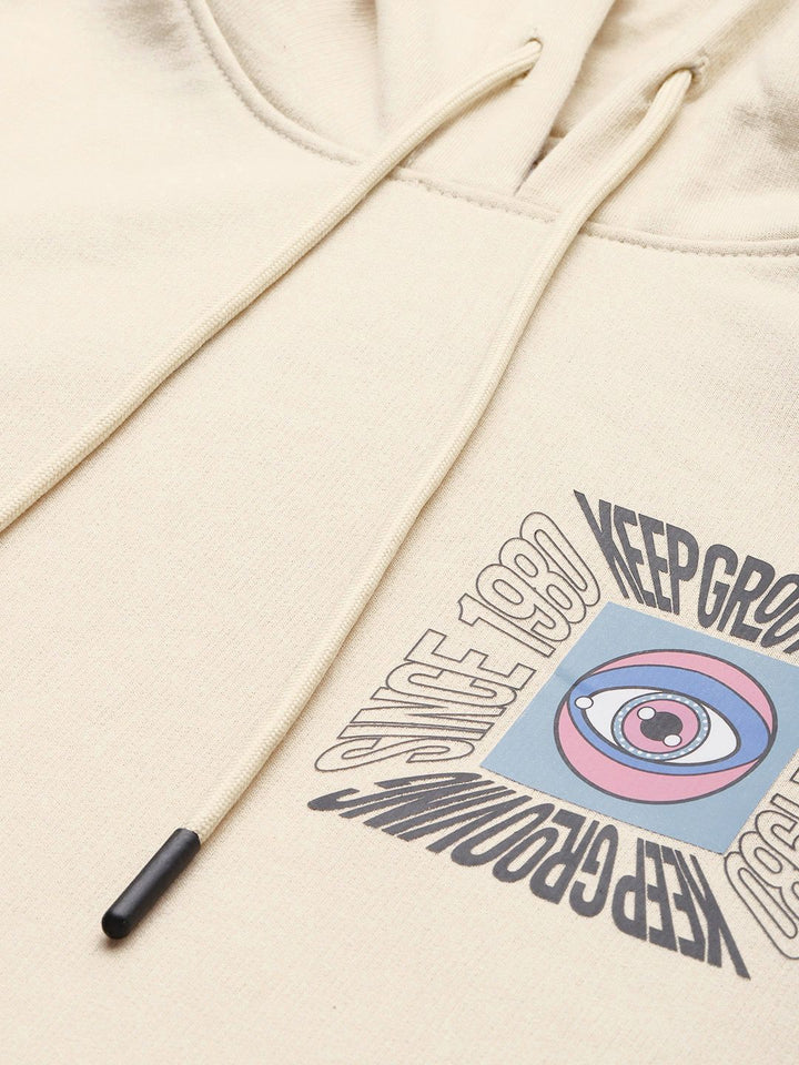 The Indian Garage Co Men Off White Printed Hooded Sweatshirt