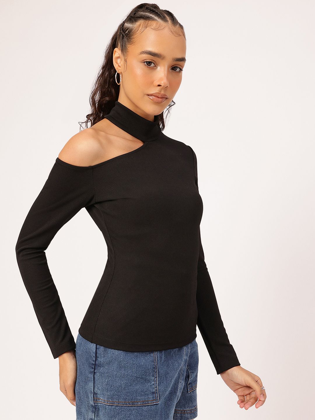 DressBerry Playful Grace Ribbed Knit One Shoulder Top