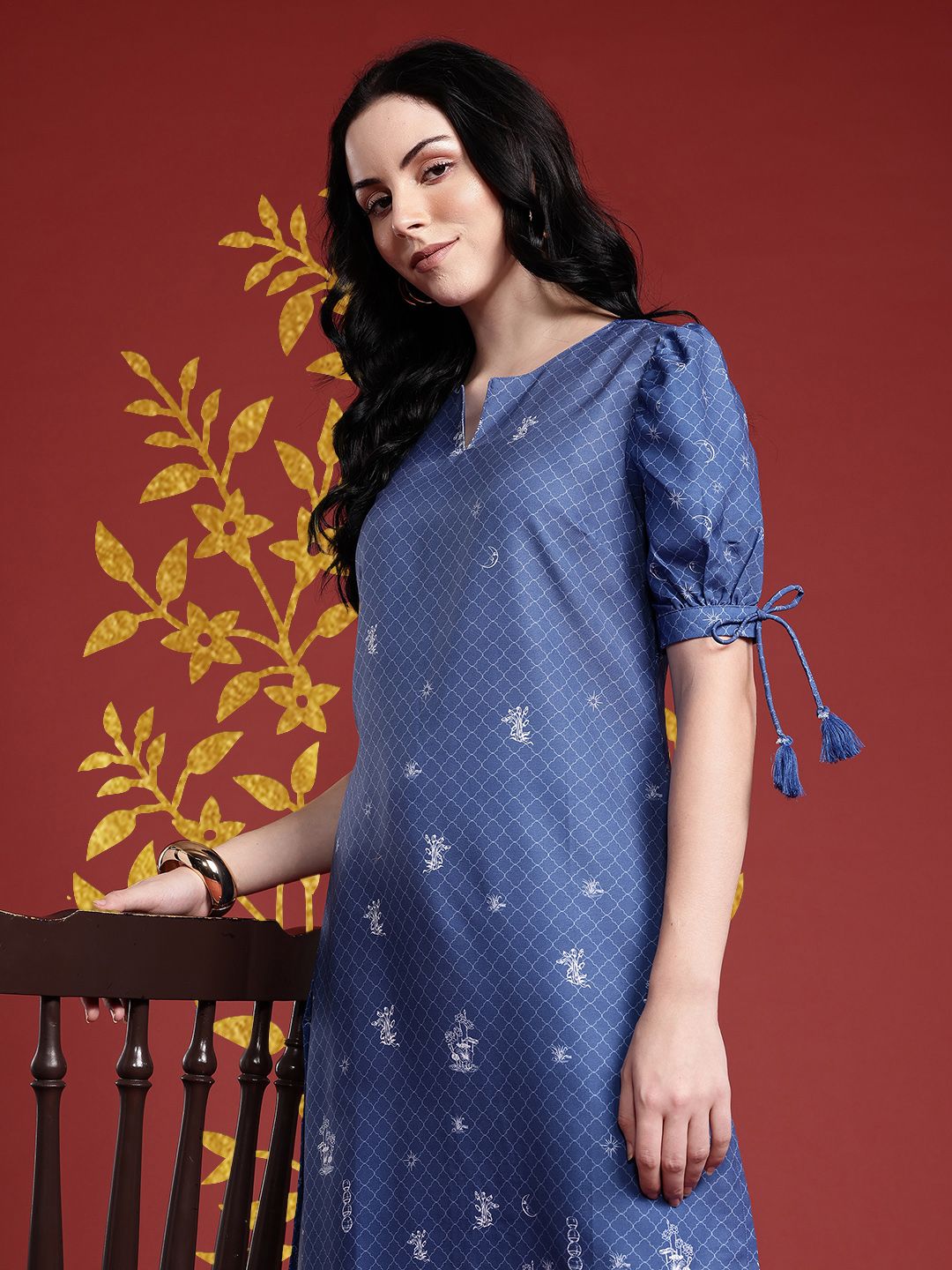 Anouk Checked Puff Sleeve Kurta