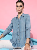 STREET 9 Women Blue Classic Casual Shirt
