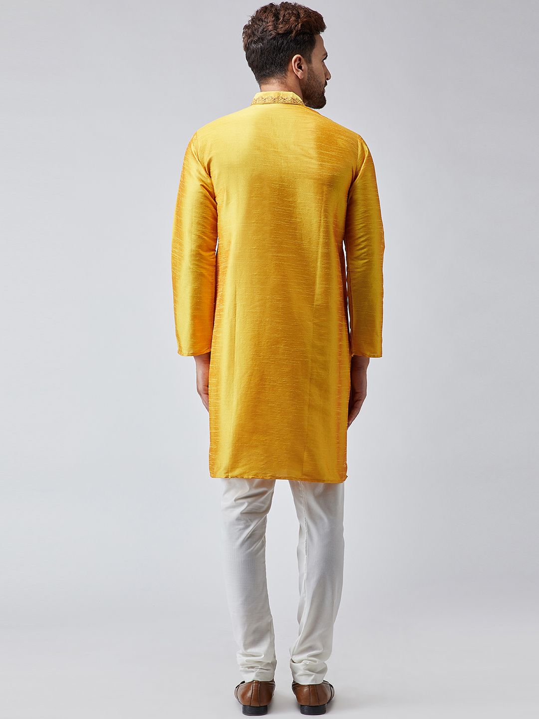SOJANYA Men Mustard Woven Design Straight Kurta
