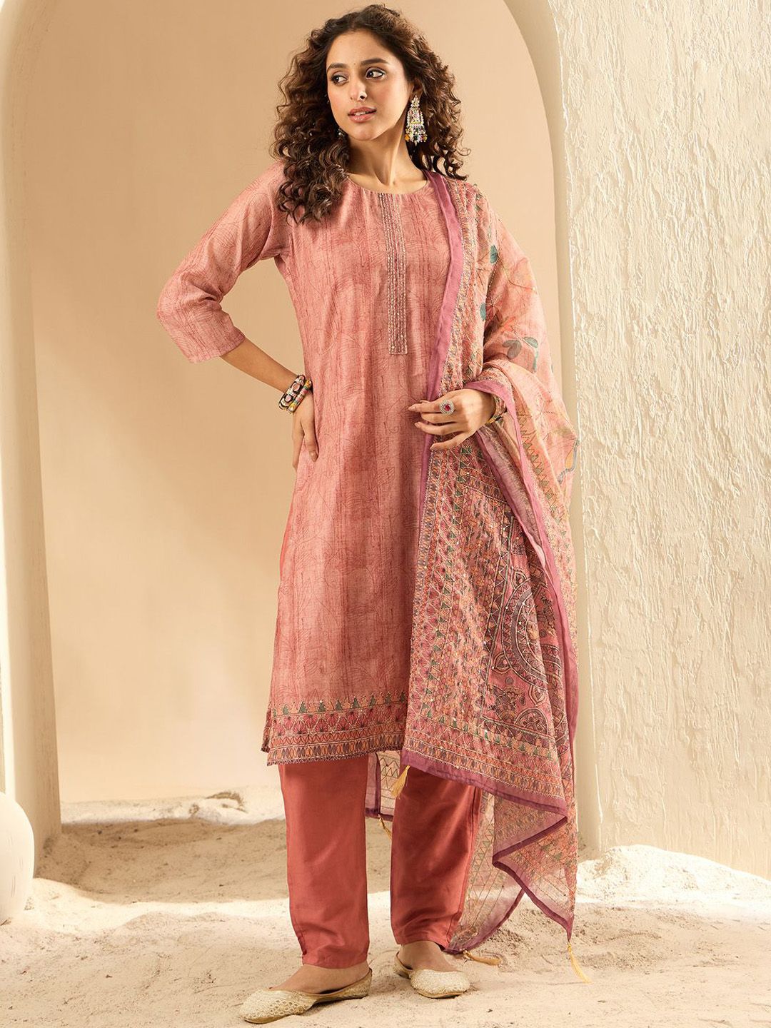 Indo Era Women Embroidered Kurta with Trousers & Dupatta