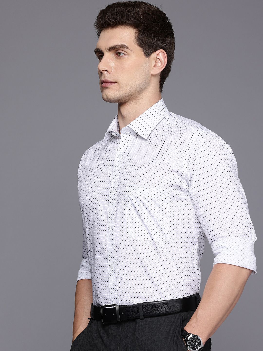 Raymond Slim Fit Micro Ditsy Printed Pure Cotton Formal Shirt
