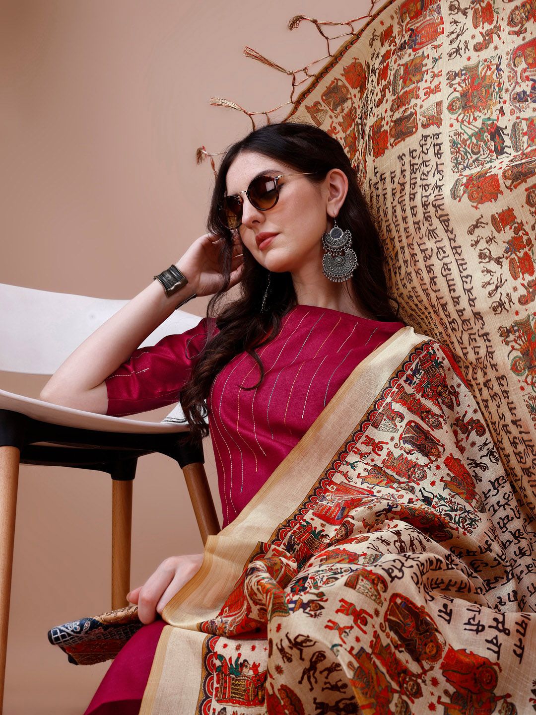 KALINI Thread Work Kurta With Trousers & Dupatta