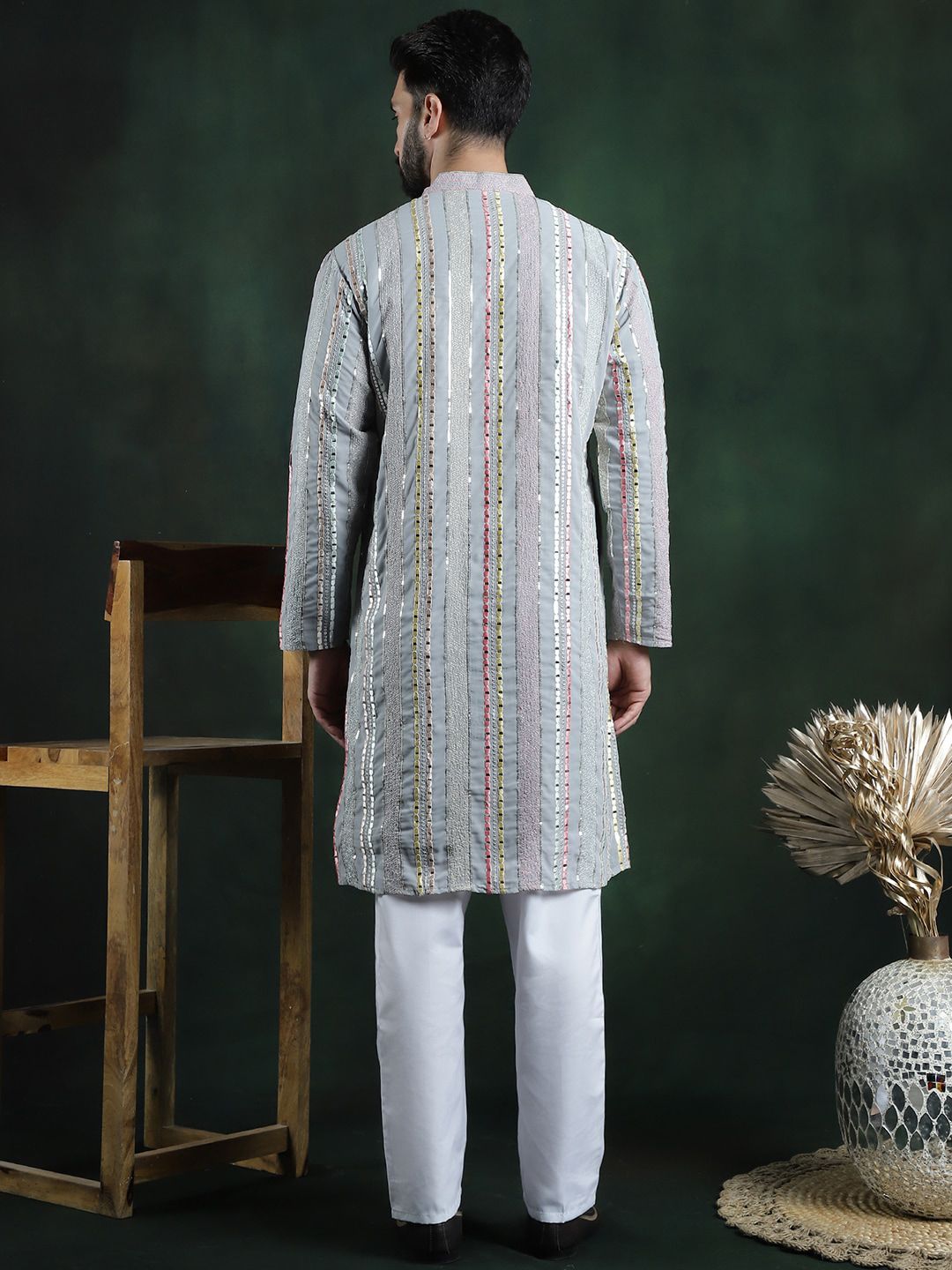 SOJANYA LUXE Embroidered Regular Sequinned Kurta with Pyjama
