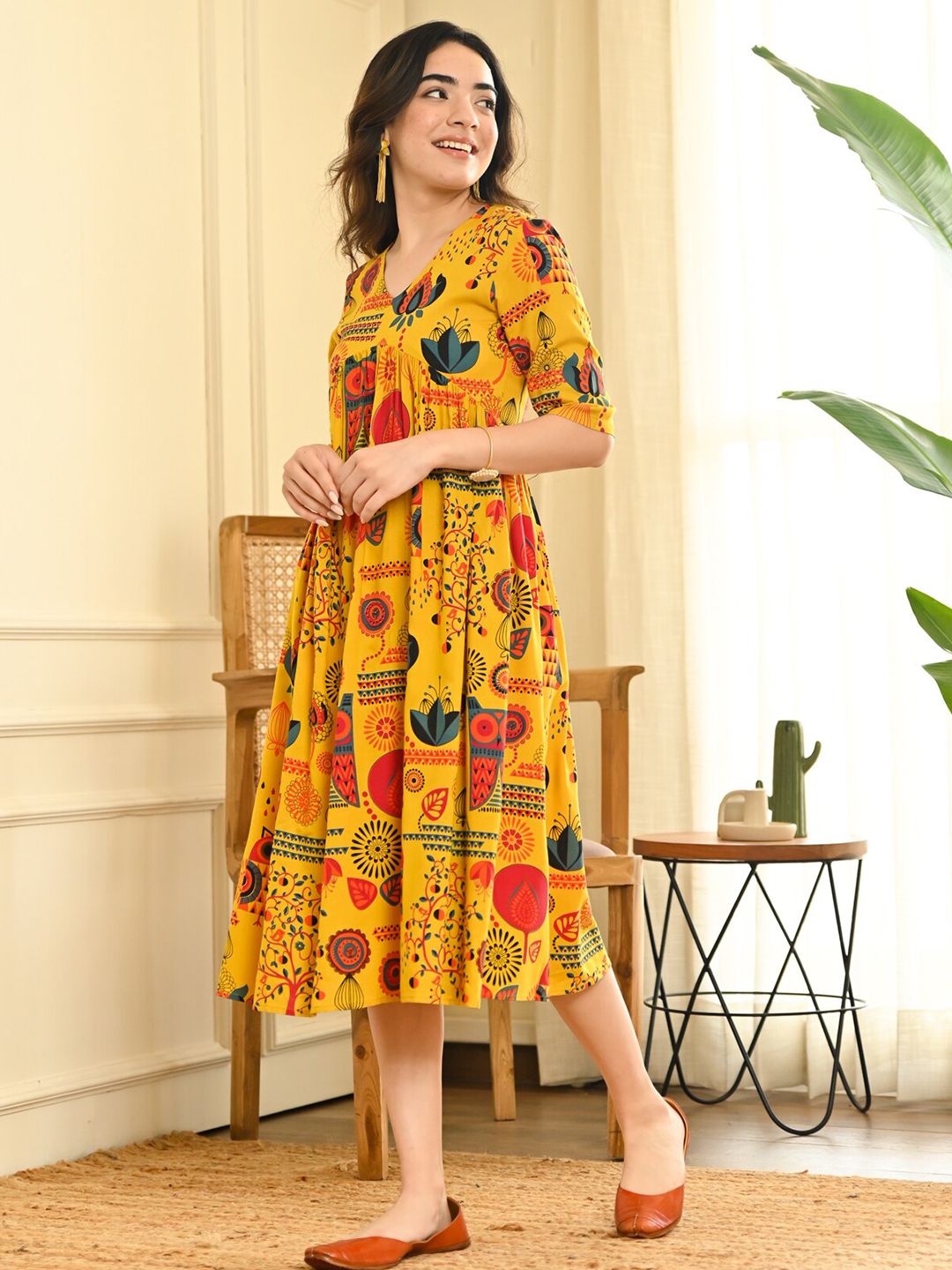 Rustorange A-Line Midi Dress
