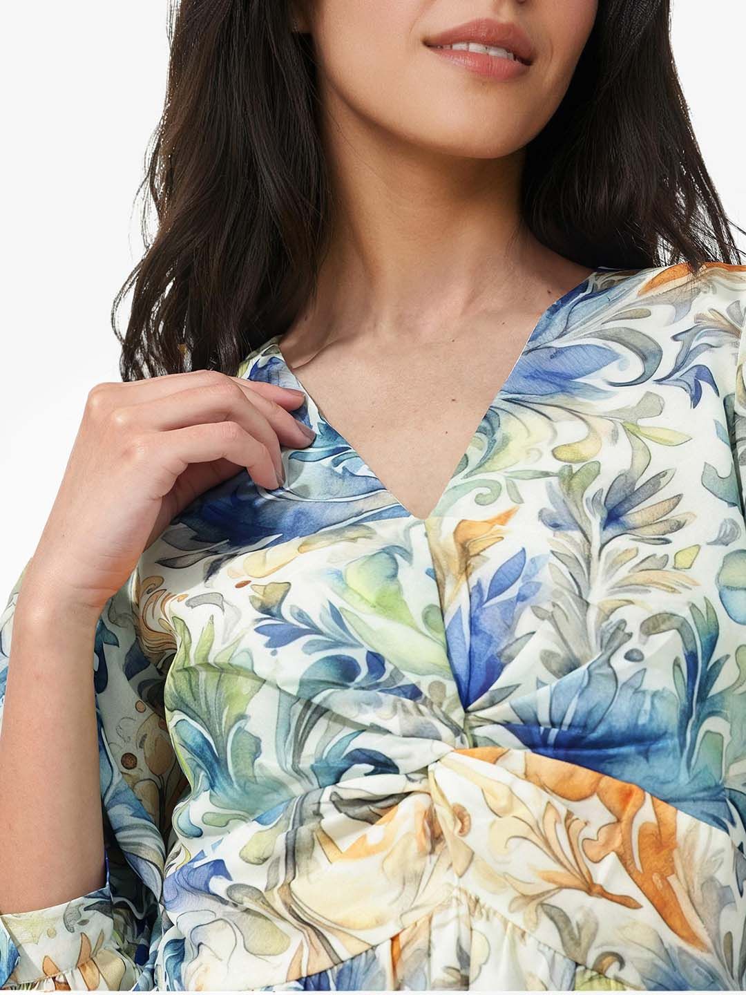 RAREISM Floral Printed Twisted Knot Fit & Flare Dress