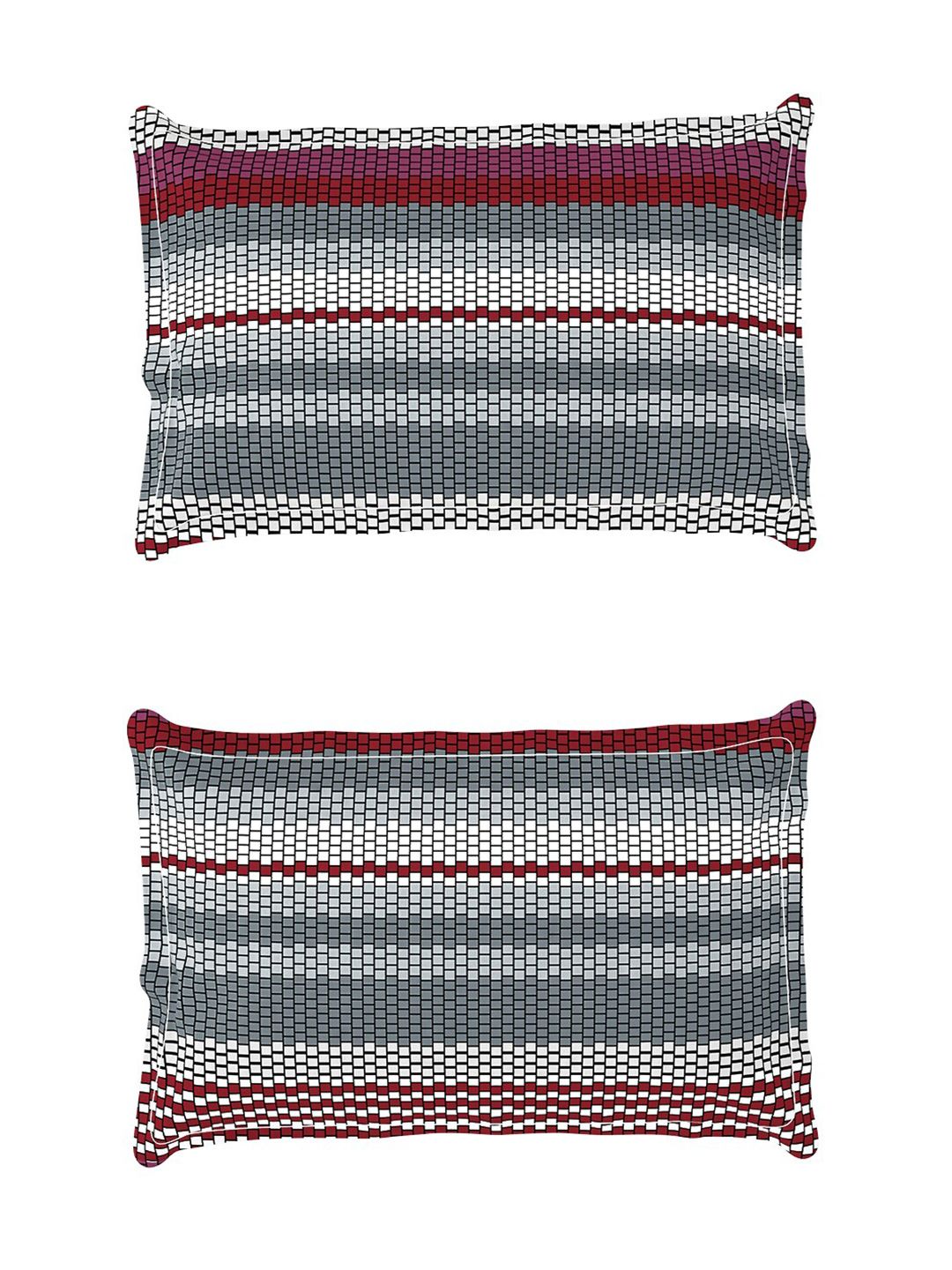 Story@home Grey & Red Striped 180 TC Flat Queen Bedsheet with 2 Pillow Covers
