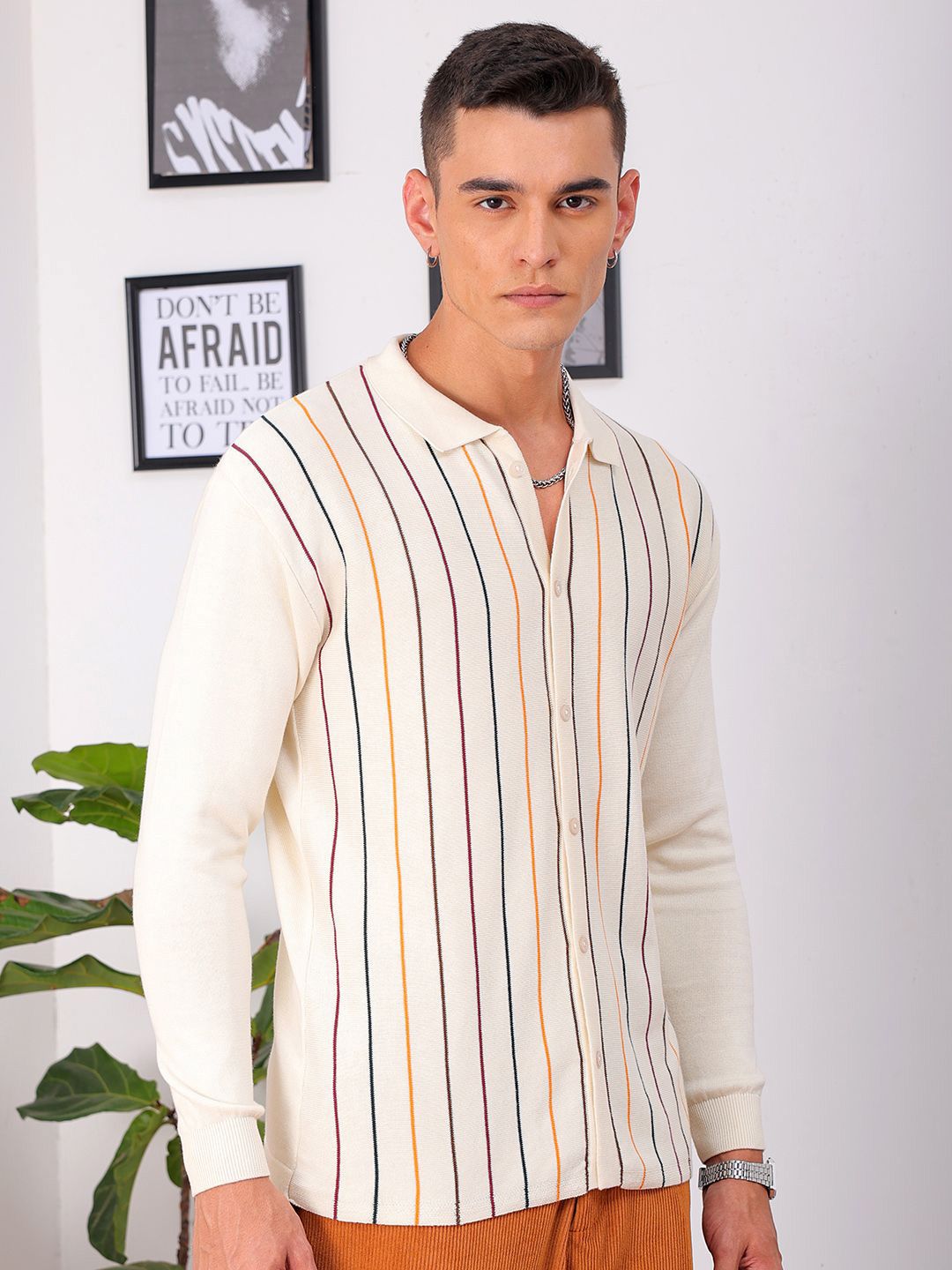 The Indian Garage Co Men Relaxed Fit Striped Flat Knit Polo Resortwear Shirt