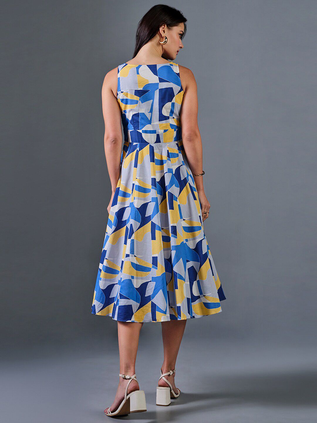 AND Print Shoulder Straps Fit & Flare Midi Dress