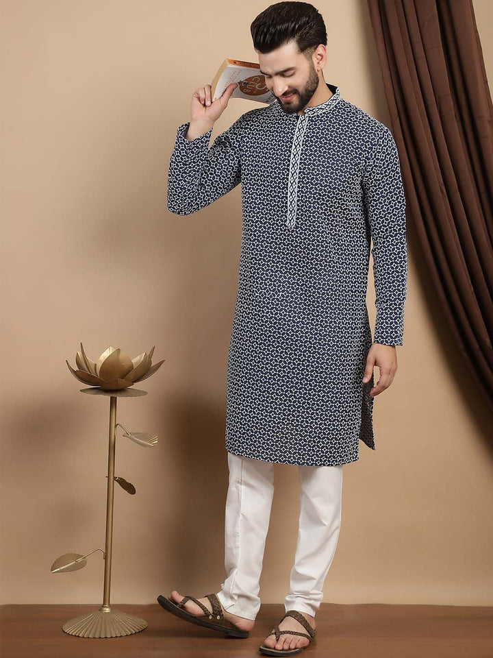Anouk Ethnic Motifs Embroidered Thread Work Pure Cotton Straight Kurta with Churidar