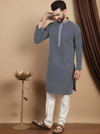 Anouk Ethnic Motifs Embroidered Thread Work Pure Cotton Straight Kurta with Churidar
