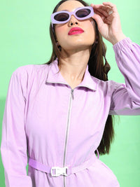 Tokyo Talkies Lavender Shirt Collar Basic Jumpsuit