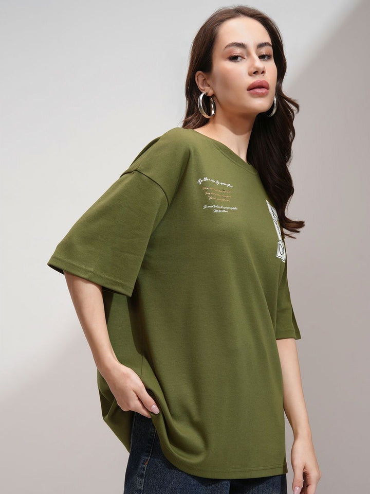 Street By Tokyo Talkies Women Typography Printed Round Neck Cotton Oversized T-Shirt