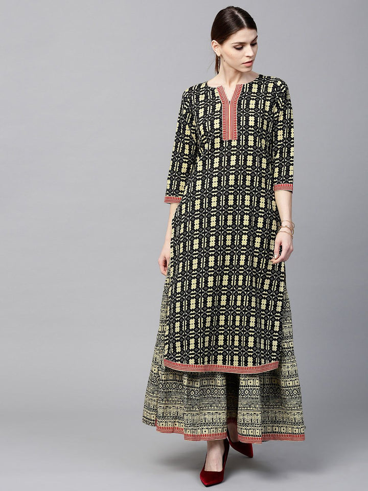 Gerua By Libas Women Cream-Coloured  Black Printed Kurta with Skirt