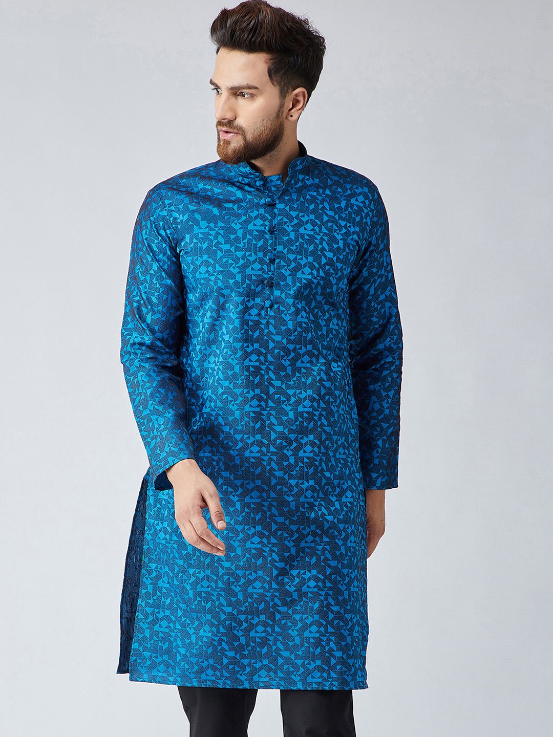 SOJANYA Men Blue Woven Design Straight Kurta