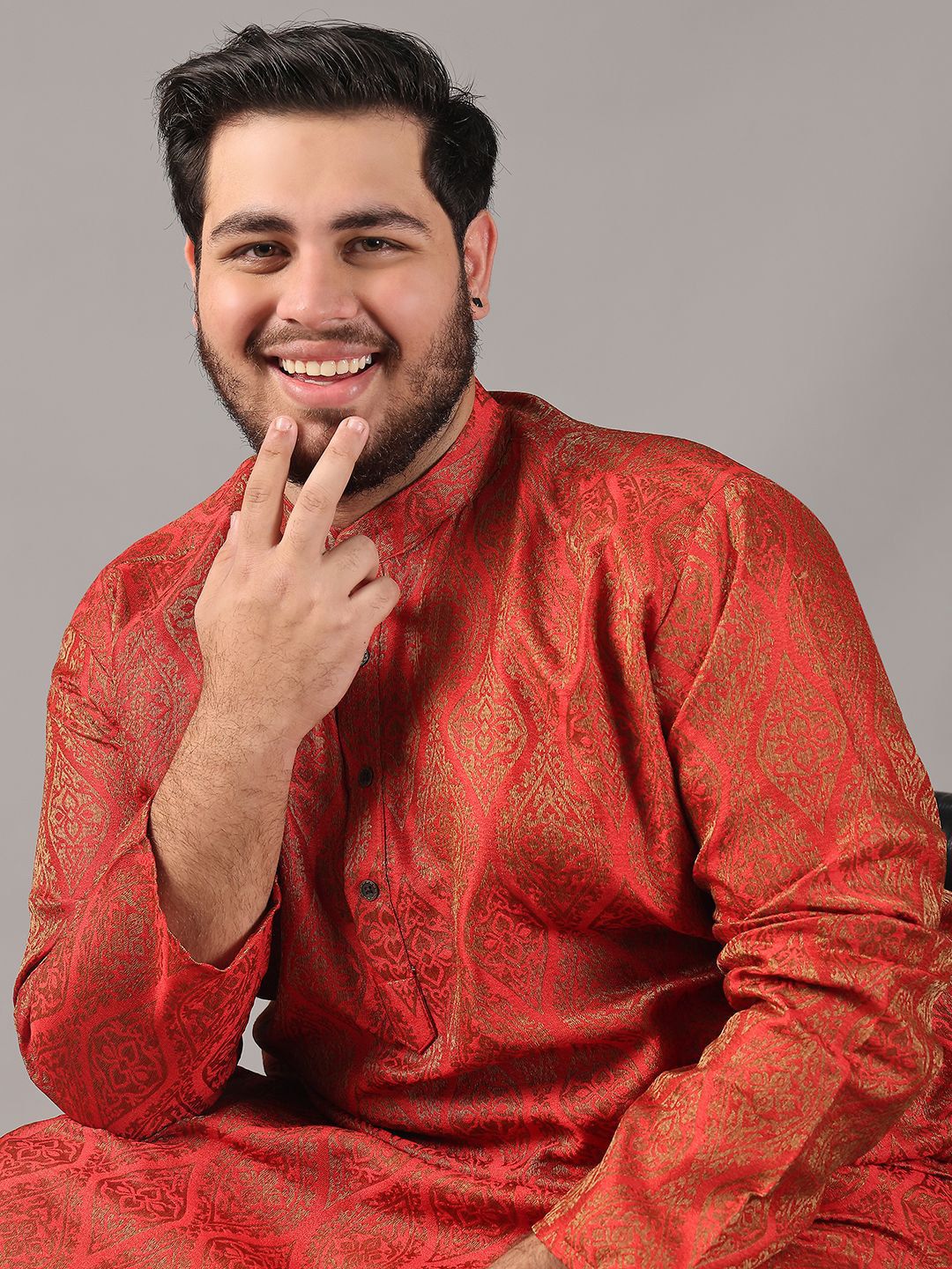 SOJANYA PLUS Plus Size Men Ethnic Motifs Woven Design Straight Kurta With Pyjamas