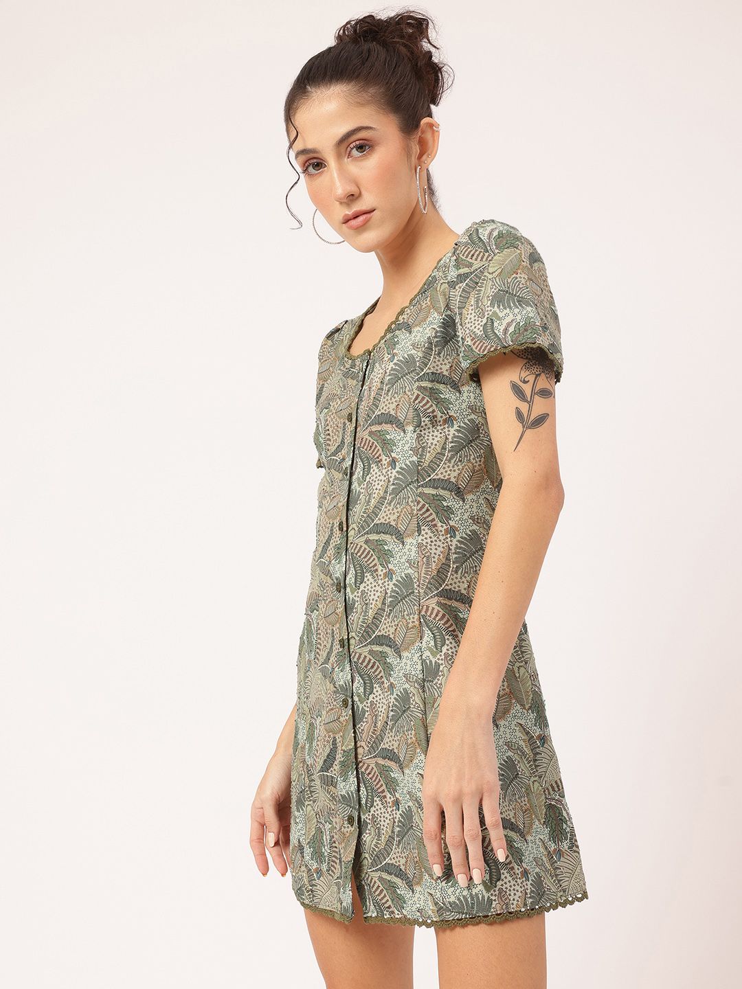 DressBerry Pretty & Polished Tropical Printed A-Line Mini Dress