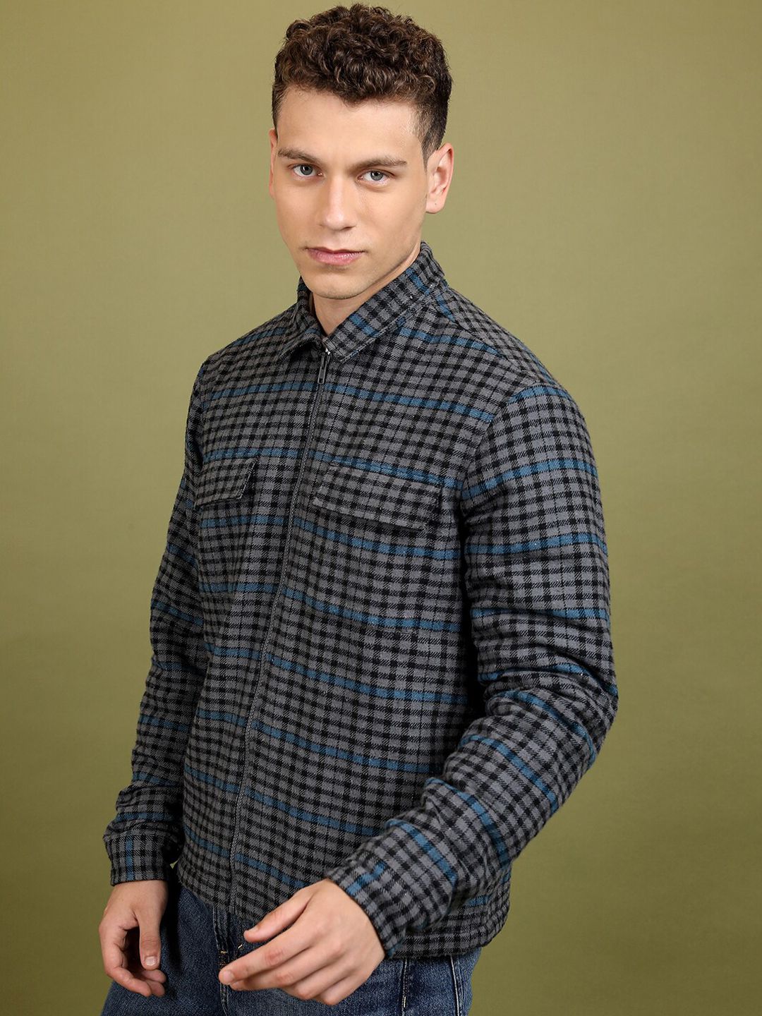 HIGHLANDER Shepherd Checks Spread Collar Flannel Shacket