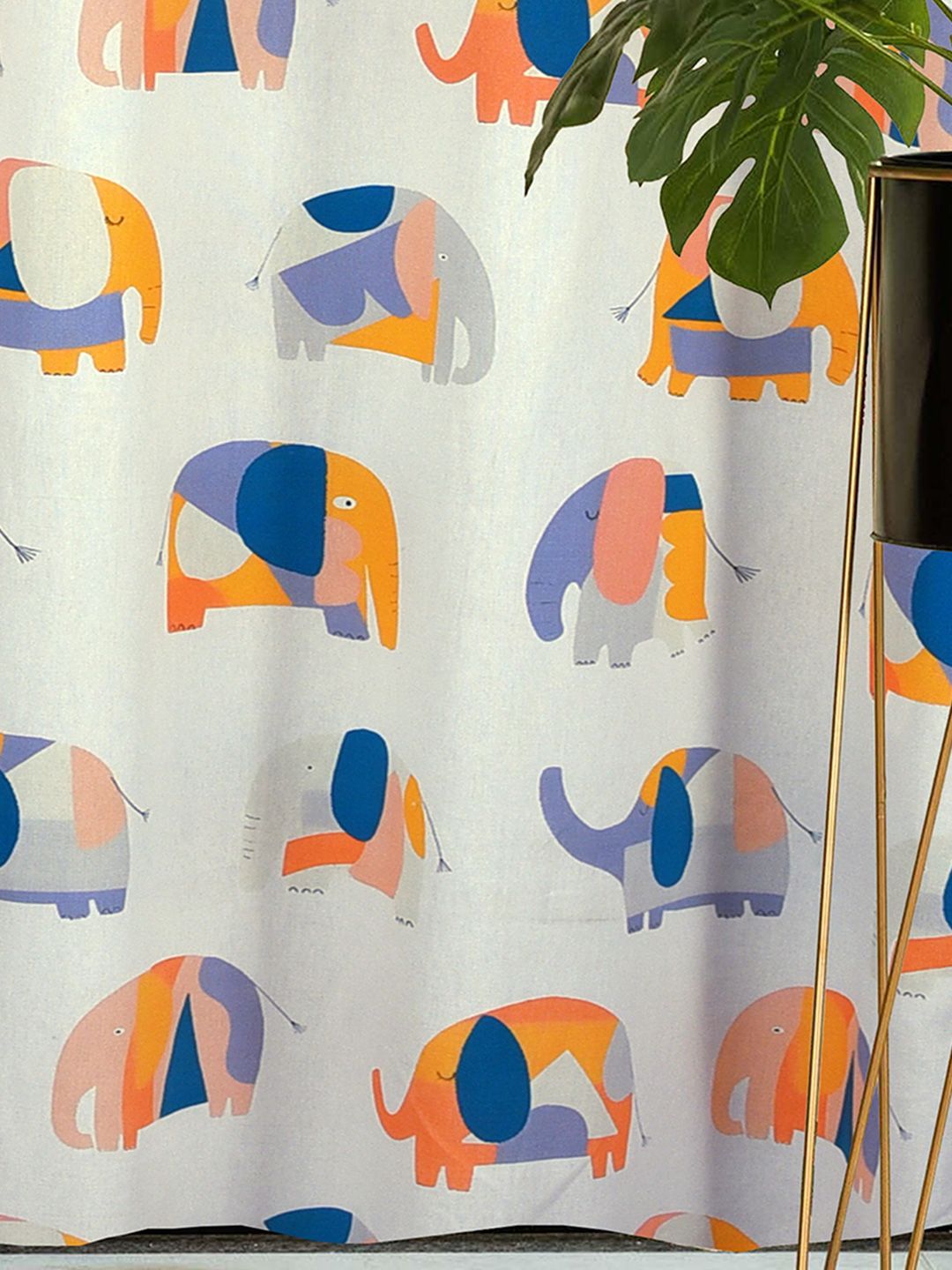 Cortina White & Orange 2 Pieces Quirky Cotton Window Curtain