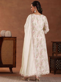 Libas Floral Printed Panelled Thread Work Pure Cotton Kurta with Trousers & With Dupatta
