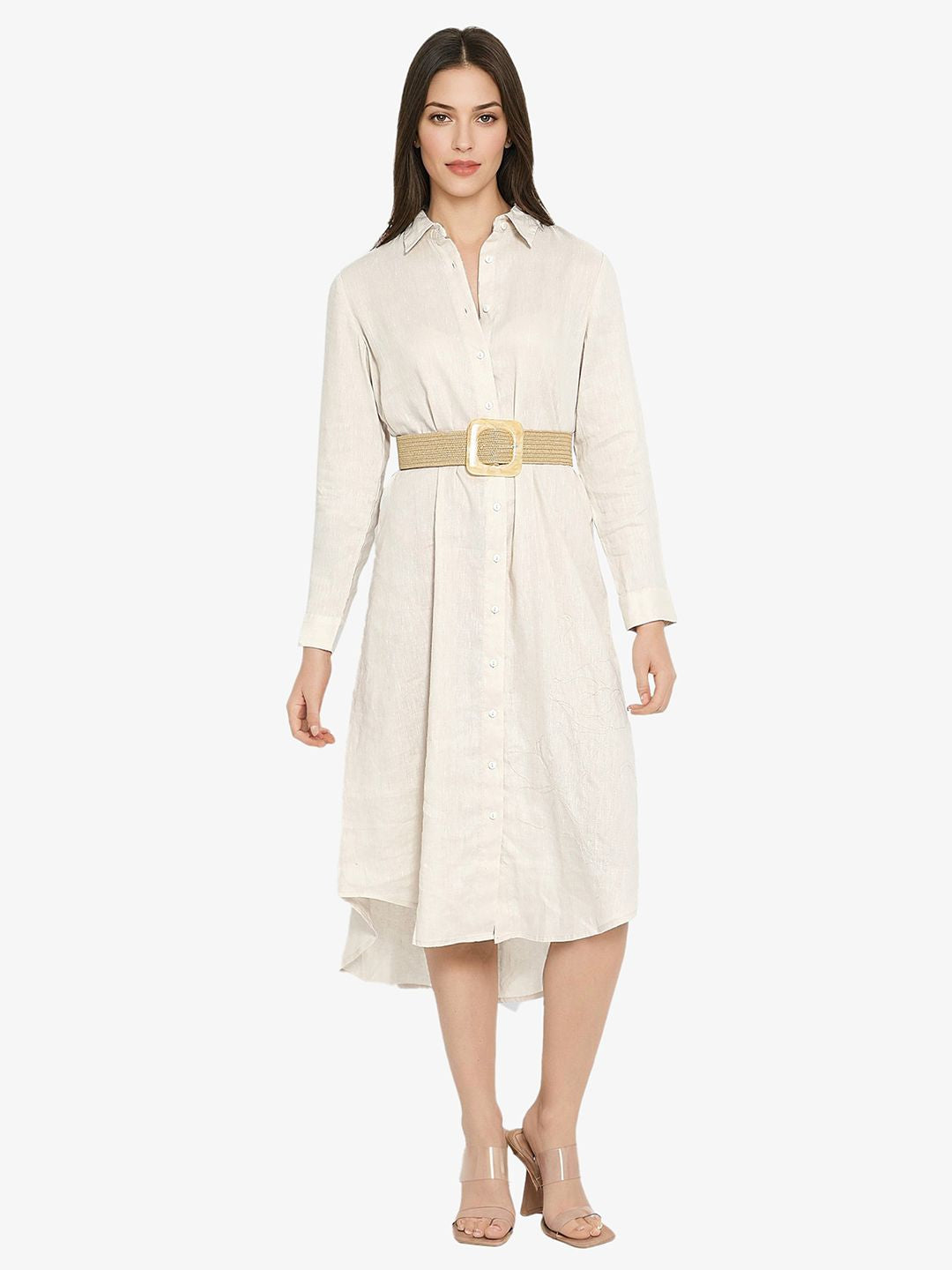 RAREISM Shirt Collar Linen A-Line Midi Dress