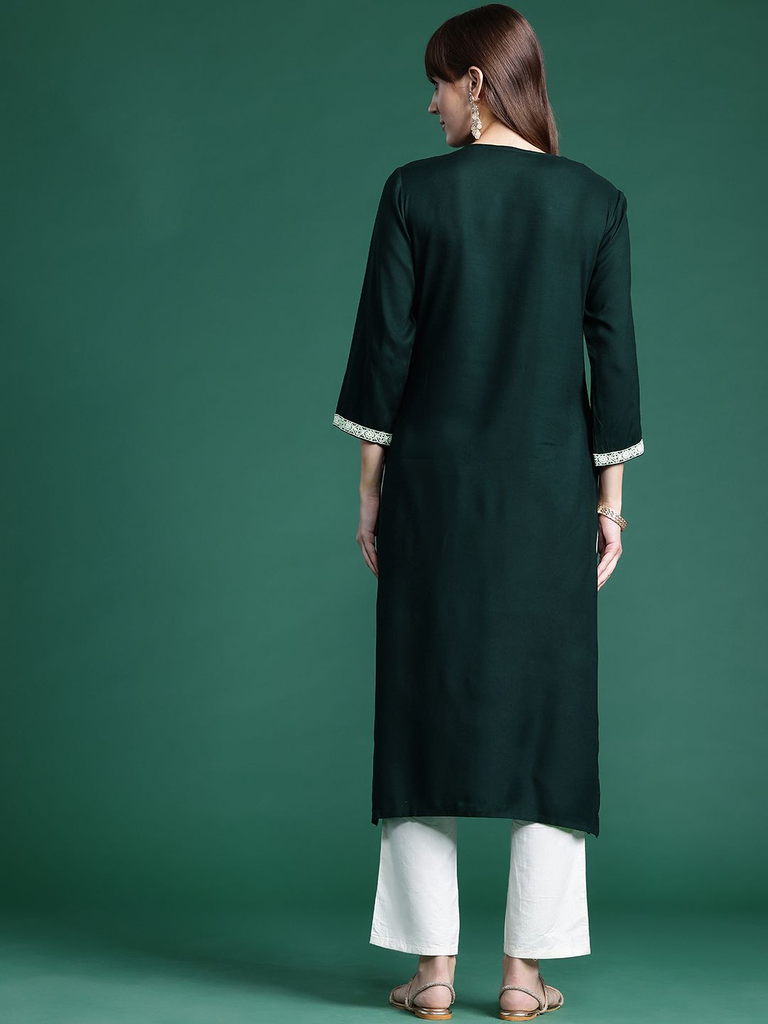 Indo era wanita motif etnik motif sulaman kerja kurta