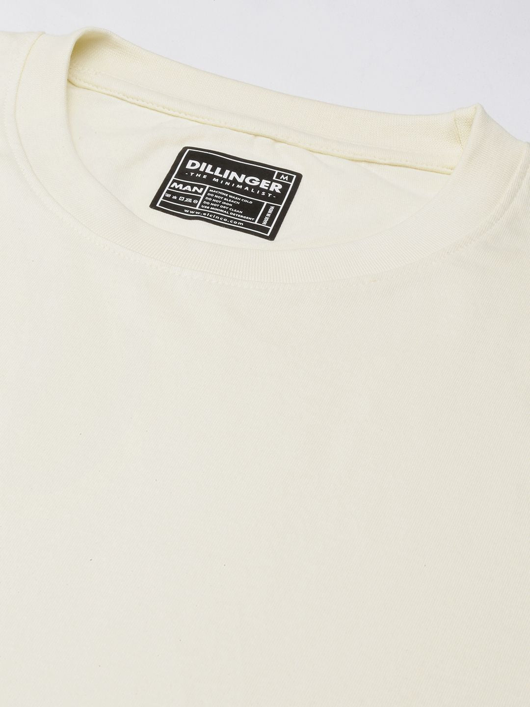 DILLINGER Men Cream-Coloured Pure Cotton Drop-Shoulder Sleeves Oversized Fit T-shirt