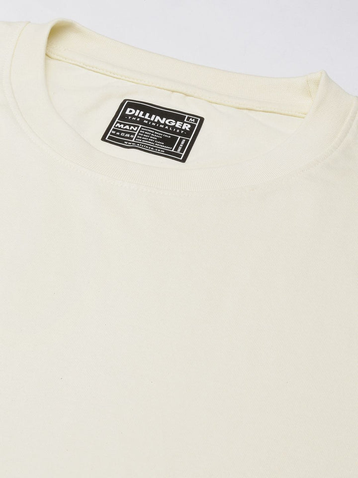 DILLINGER Men Cream-Coloured Pure Cotton Drop-Shoulder Sleeves Oversized Fit T-shirt