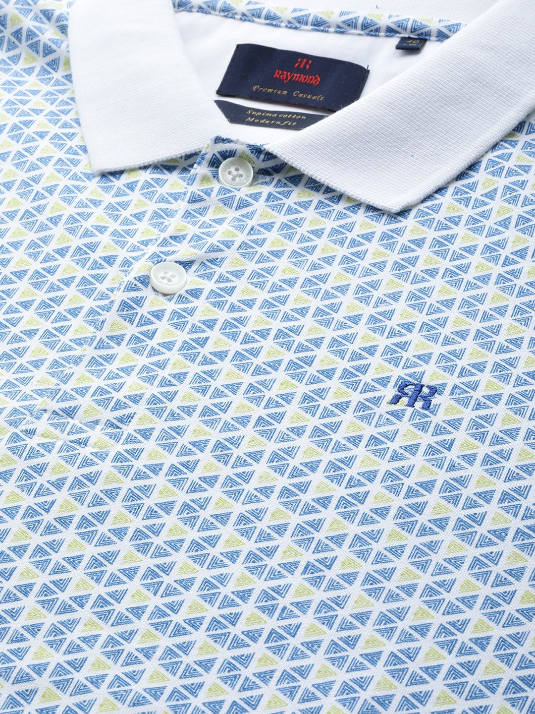Raymond Men Blue & White Printed Polo Collar T-shirt
