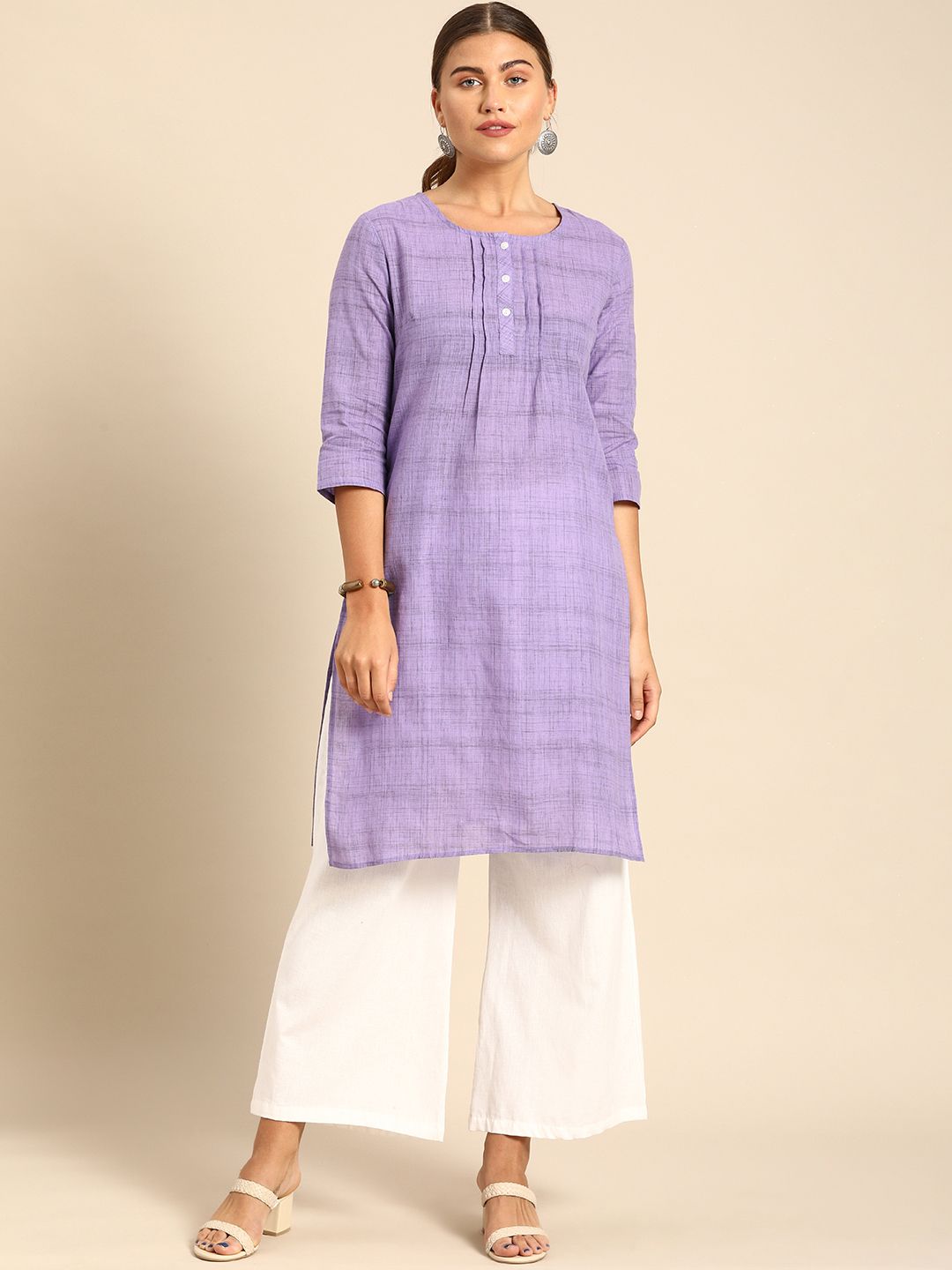 Anouk Women Lavender Woven Design Pure Cotton Kurta