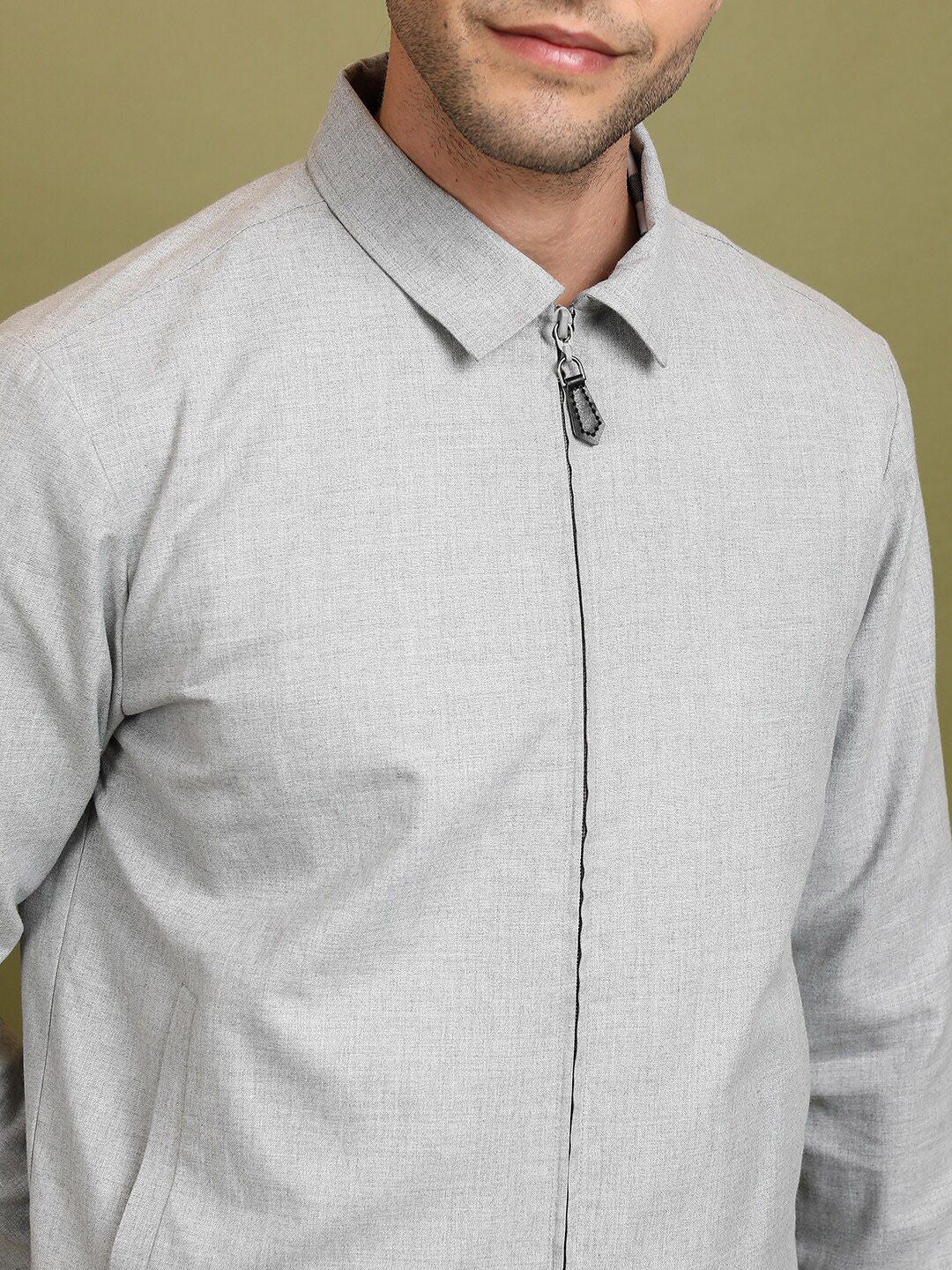 HIGHLANDER Grey Spread Collar Long Sleeves Bomber Jacket