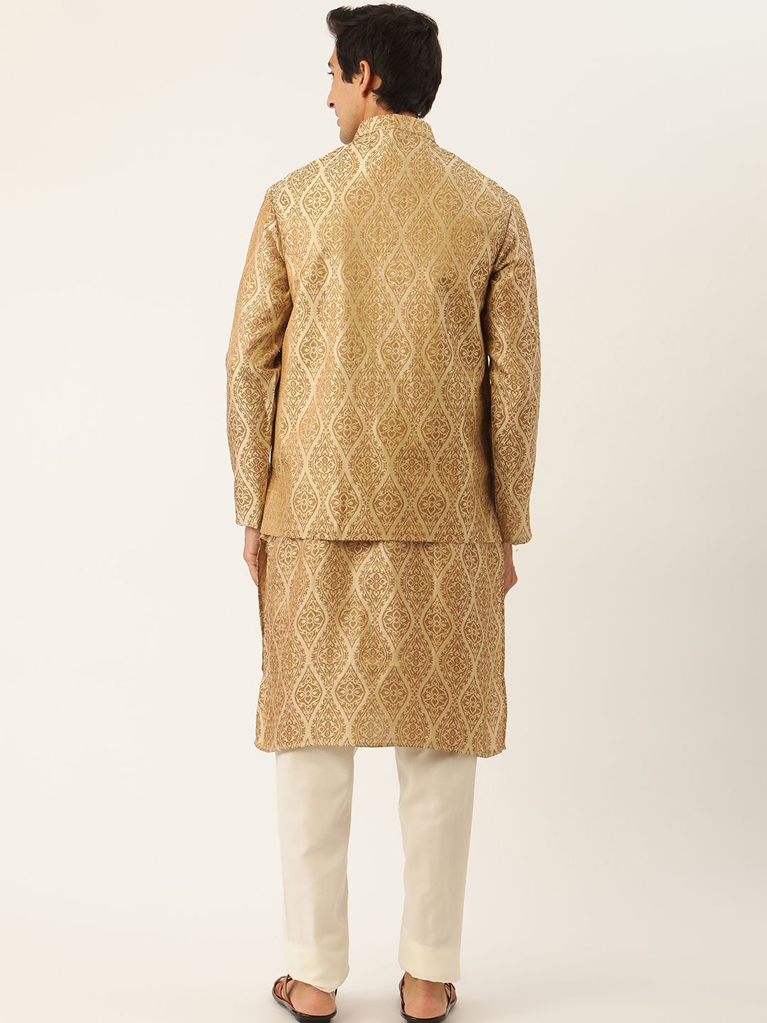 SOJANYA Set Kurta Motif Etnik Beige Lelaki Dengan Jaket Nehru