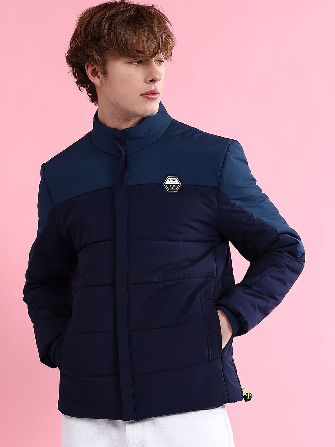 The Indian Garage Co Men Colourblock Zip-Front Regular Fit Puffer Jacket