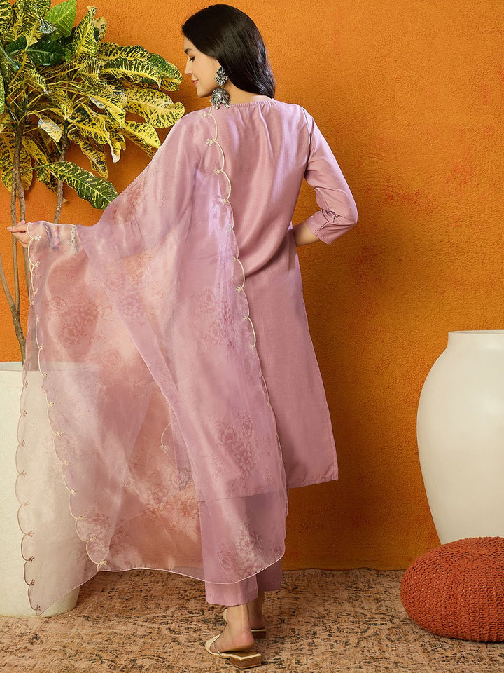 KALINI Yoke Design Regular Sequinned Straight Kurta with Trousers & Dupatta