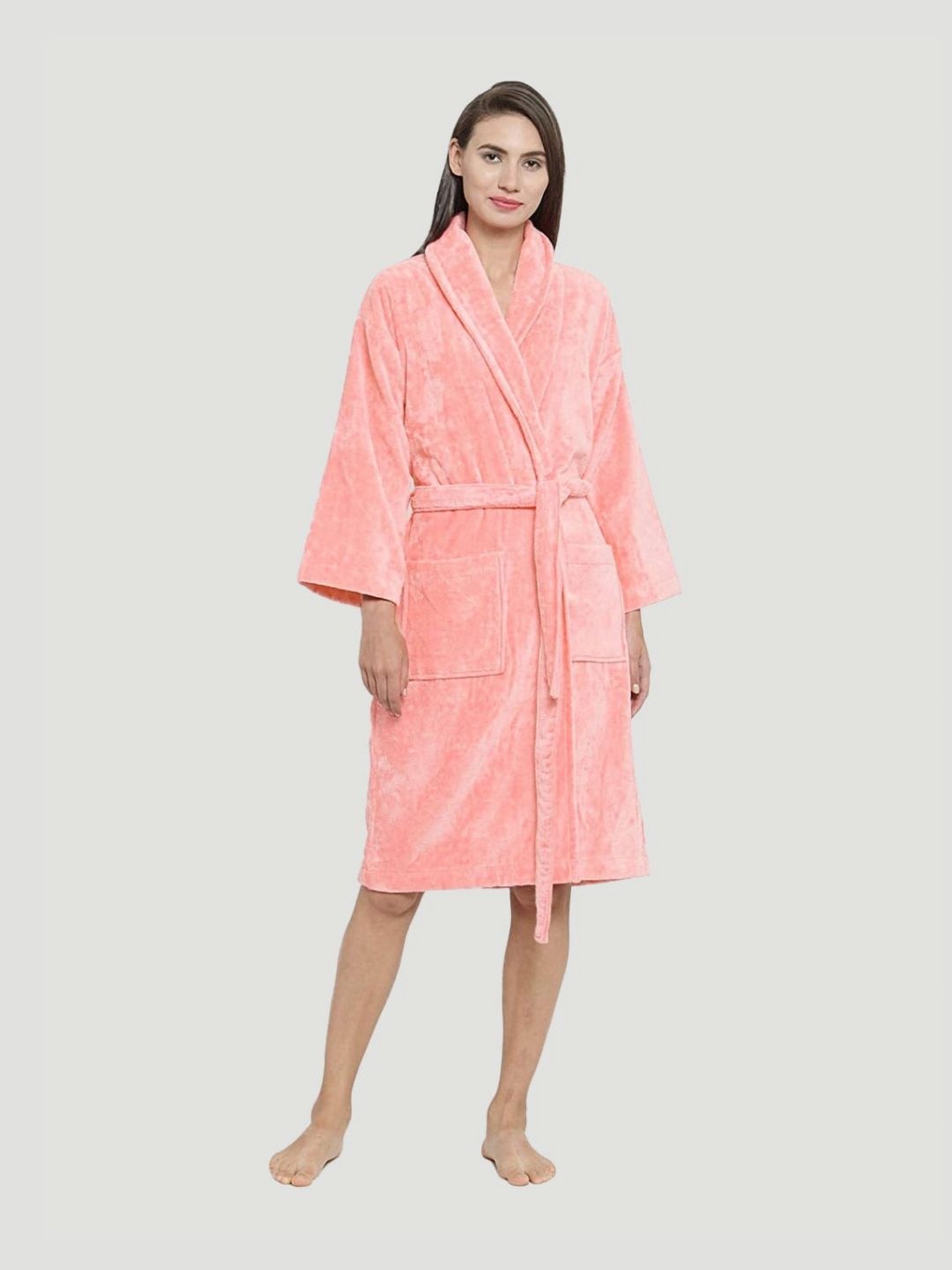 MYTRIDENT Women Peach Pure Cotton Bath Robe