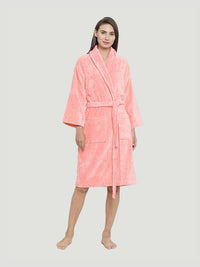 MYTRIDENT Women Peach Pure Cotton Bath Robe