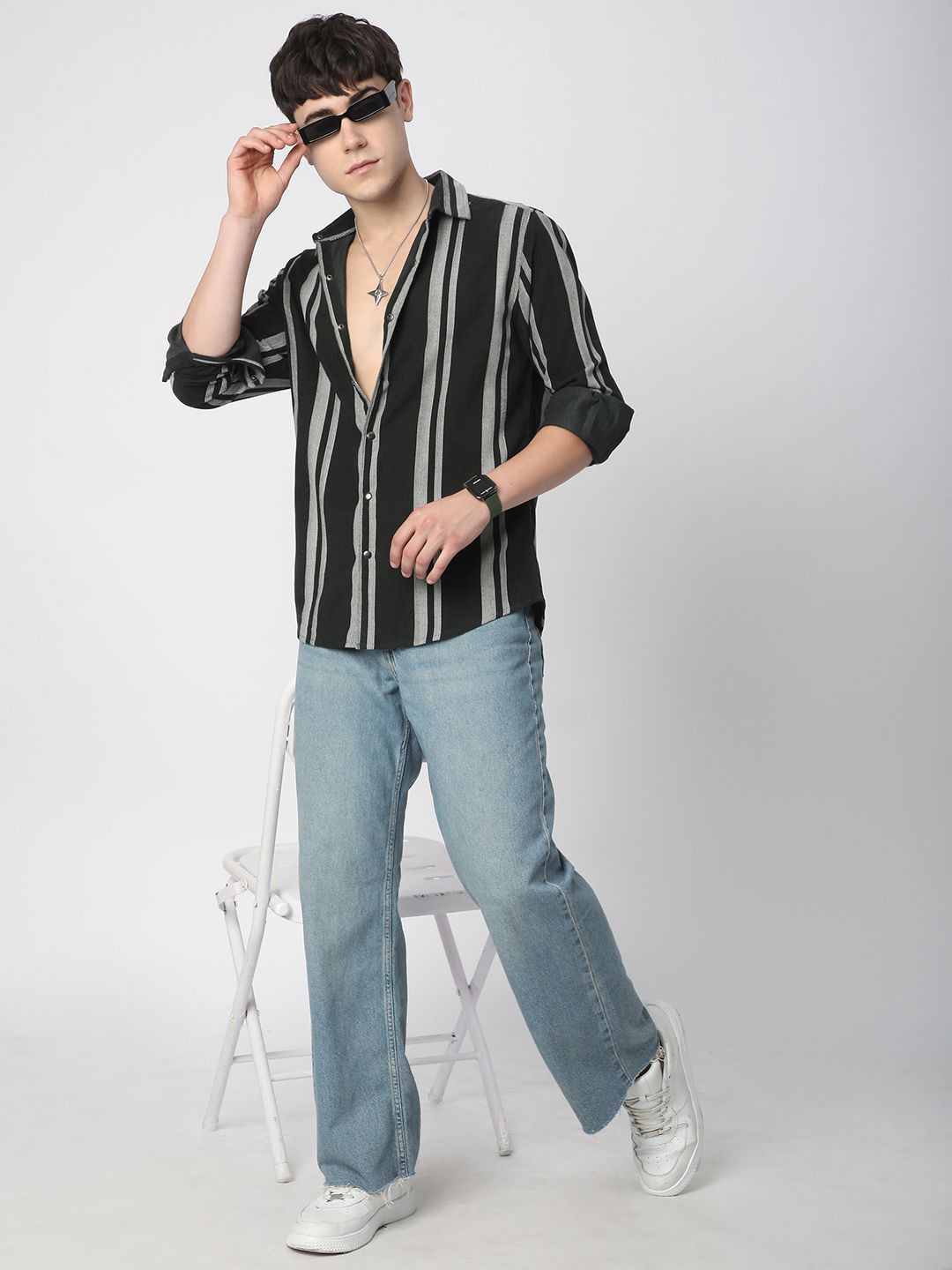 VASTRADO Men Classic Spread Collar Vertical Striped Cotton Casual Shirt