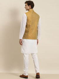 SOJANYA Lelaki White Chikankari Pure Cotton Kurta dengan Piyama & Jaket Nehru