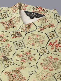 SOJANYA Men Ethnic Motifs Embroidered Pure Cotton Kurta With Pyjamas & Nehru Jacket